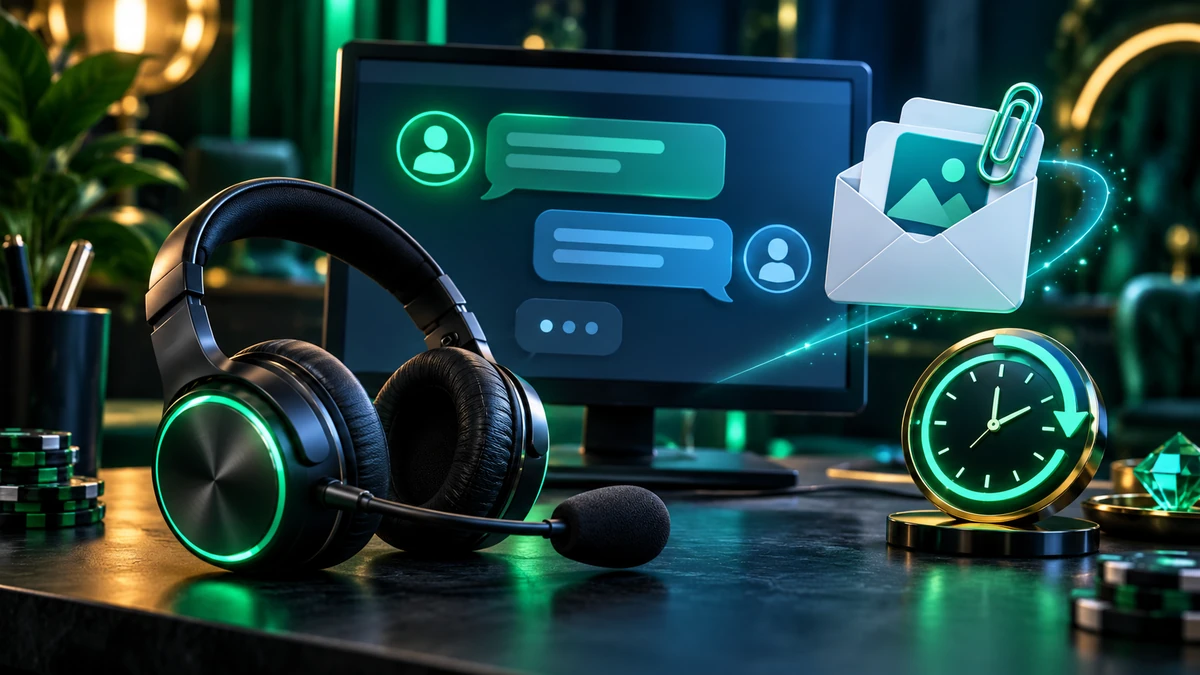 Kundenservice von Royalsea mit Headset, Live-Chat und E-Mail-Kontakt